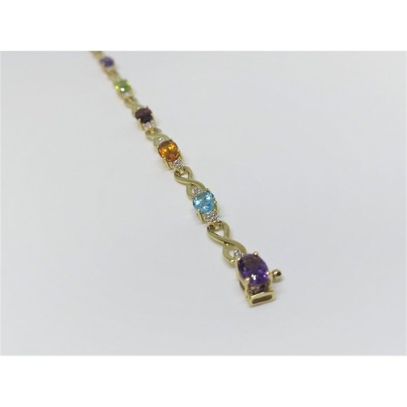 10k Yellow Gold Natural Multi Stone Link Bracelet - Picture 4 of 7